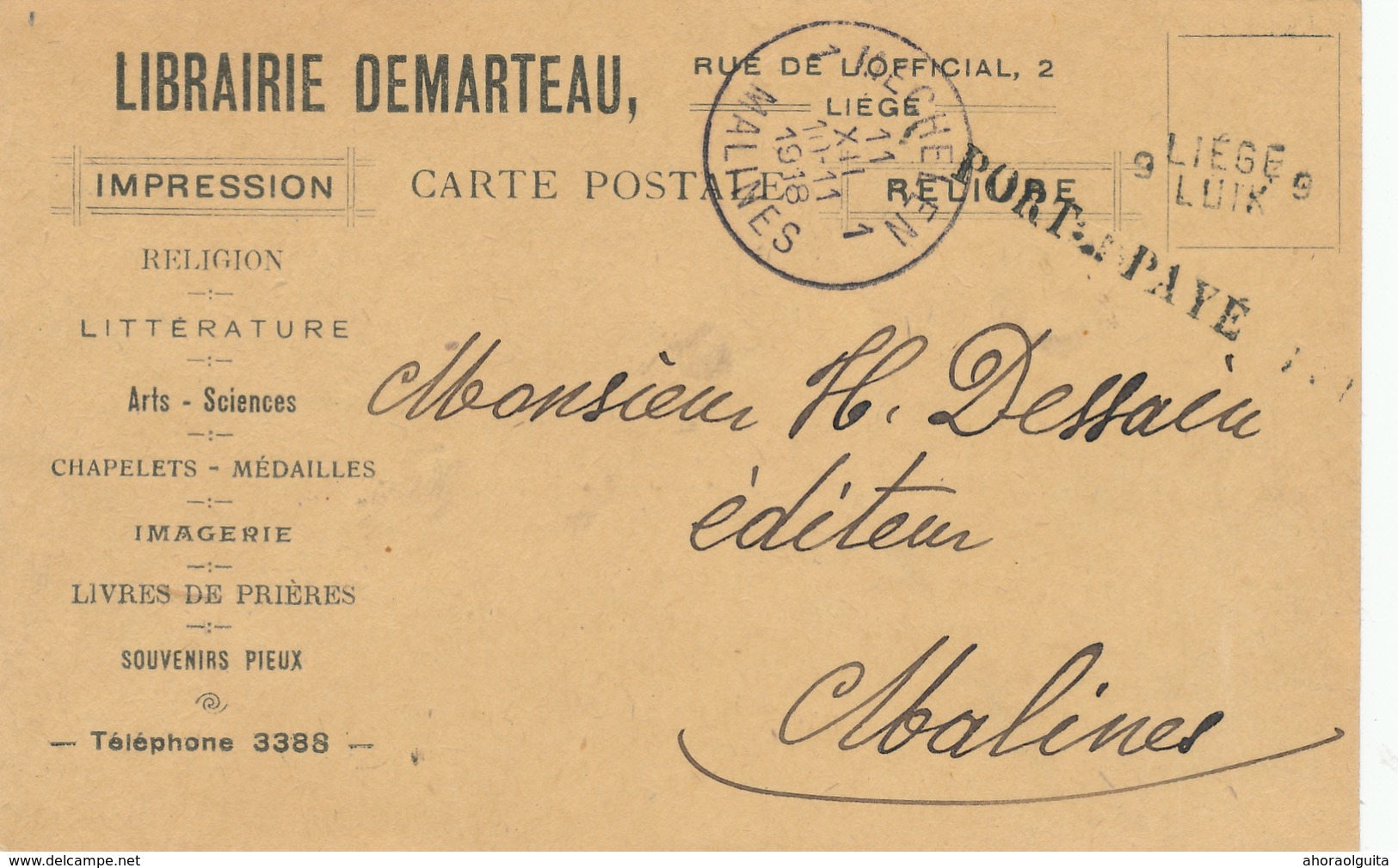 105/29 - Enveloppe Et Carte Cachets De FORTUNE - 1 X PAYE LIEGE 1 Du 3 XII 1918 , 1 X PORT PAYE LIEGE 9 - Fortuna (1919)