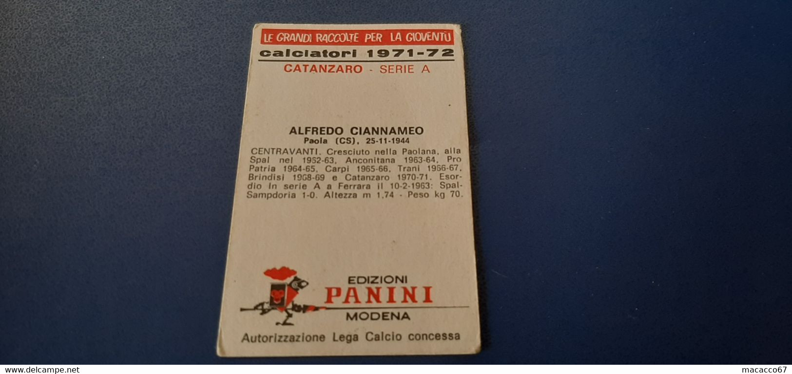 Figurina Calciatori Panini 1971/72 - Ciannameo Catanzaro - Edizione Italiana