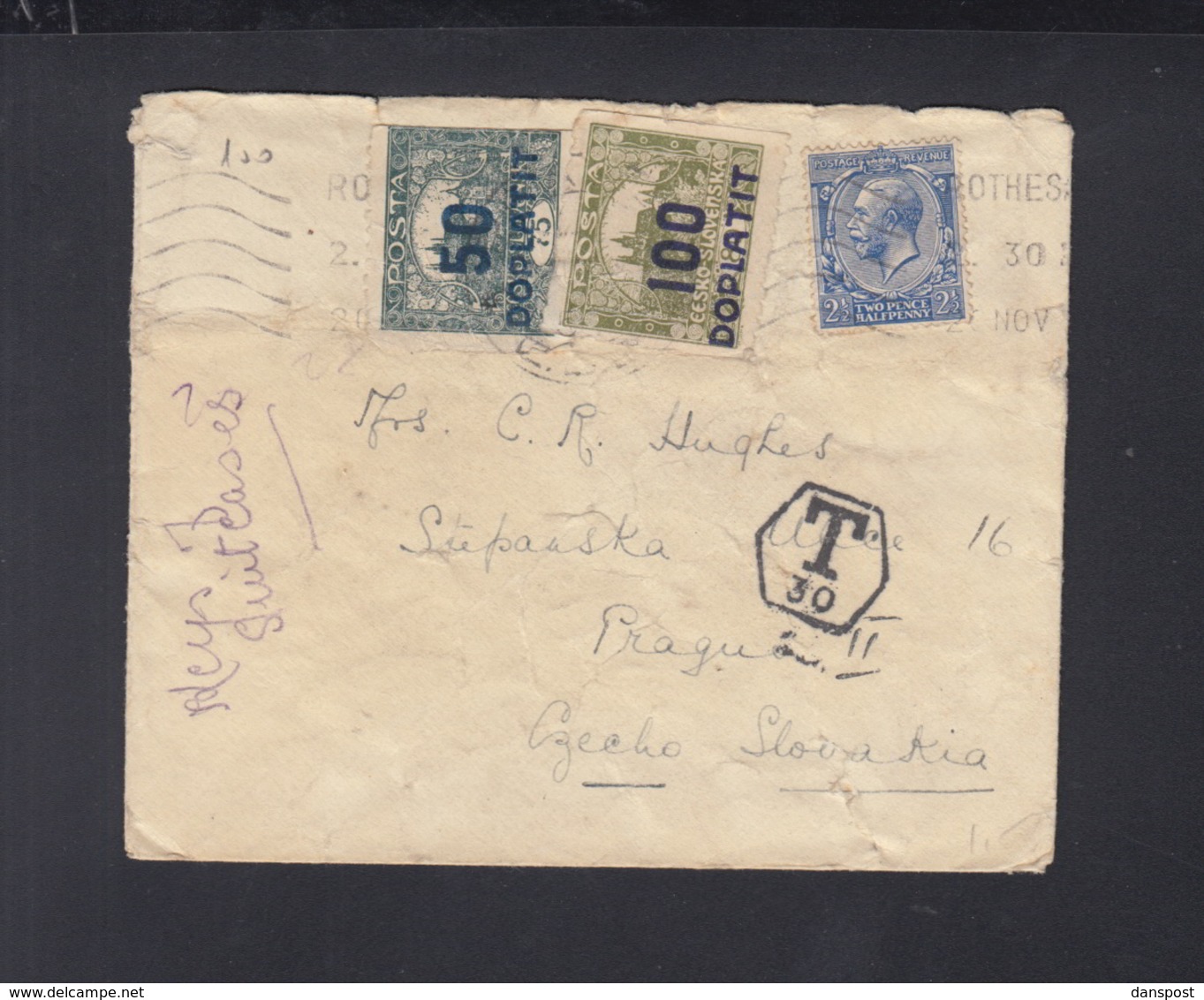 UK Cover To Prague Tax To Czechoslovakia Tax - Storia Postale