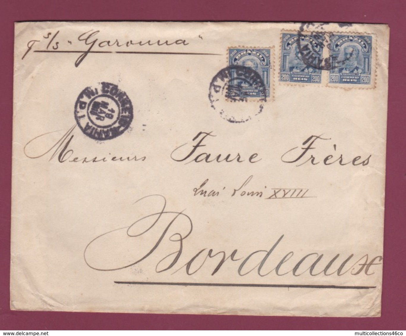 200519 - BRESIL - Lettre Pour La France Par S/S GARONNA  - Oblitération CORREIA BAHIA 1915 - Lettres & Documents