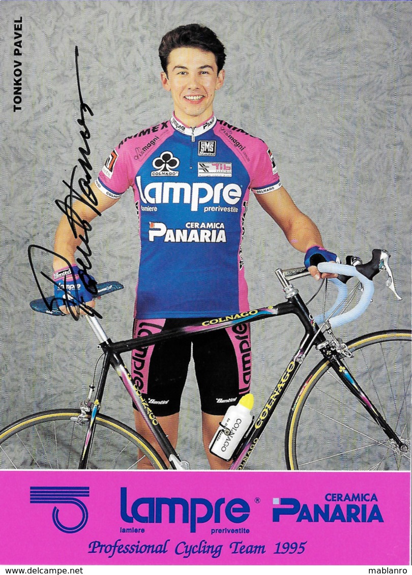 CARTE CYCLISME PAVEL TONKOV SIGNEE TEAM LAMPRE1995 - Ciclismo