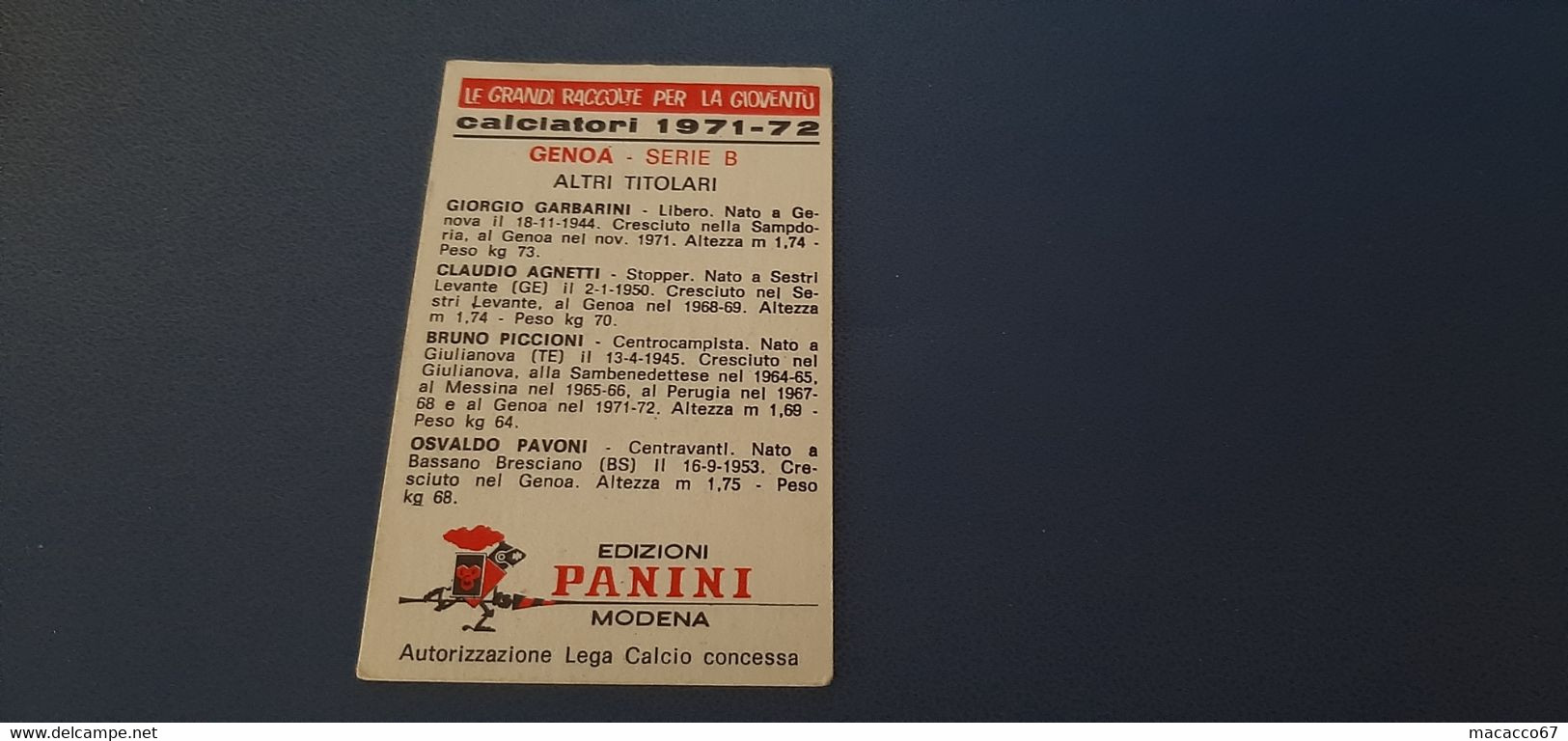 Figurina Calciatori Panini 1971/72 - Garbarini Genoa - Edizione Italiana