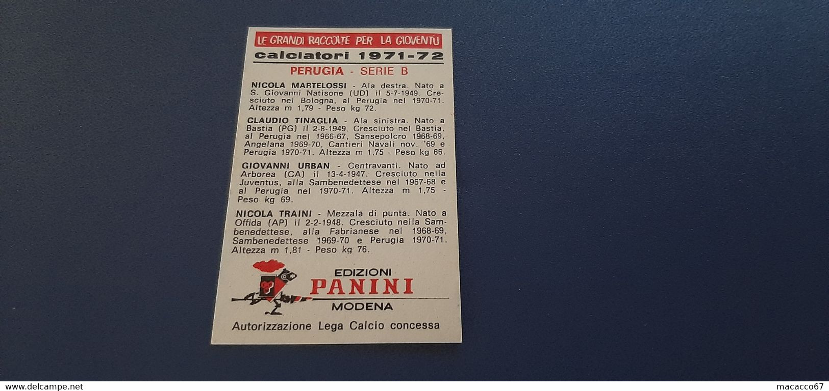 Figurina Calciatori Panini 1971/72 - Martelossi Perugia - Edizione Italiana