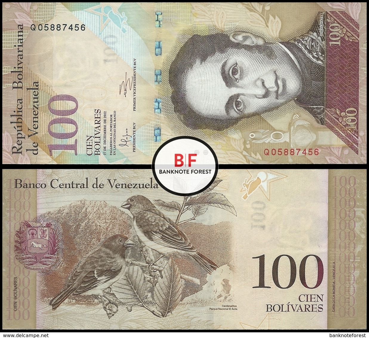 Venezuela | 100 Bolivares | 2012 | P.93g | Q 05887456 | XF - Venezuela