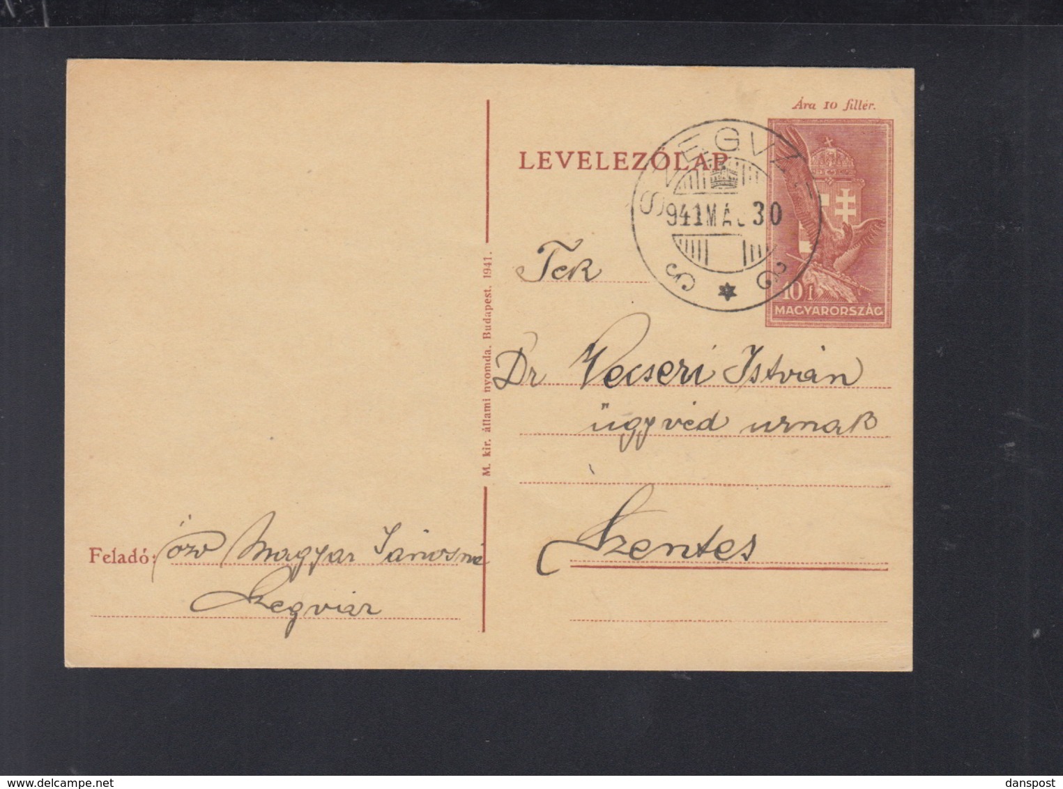 Hungary Stationery 1941 Szegvar - Covers & Documents