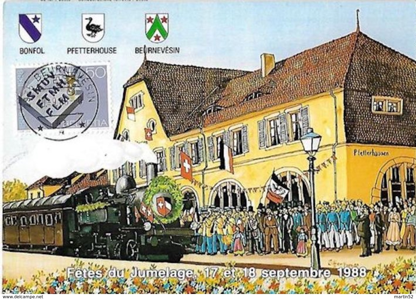 Schweiz Suisse 1988: MK / CM "Inauguration Ligne BONFOL > BEURNEVÉSIN > PFETTERHOUSE" 18.9.88 - Trains