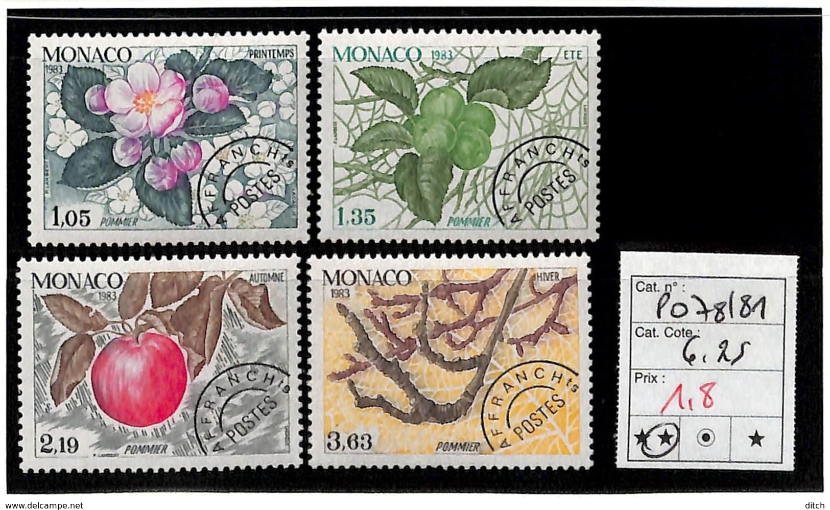 D - [835904]TB//**/Mnh-c:6e-Monaco  - PRE78/81, Quatre Saison Du Pommier, Nature, Végétaux, Arbres, Fruits - Préoblitérés