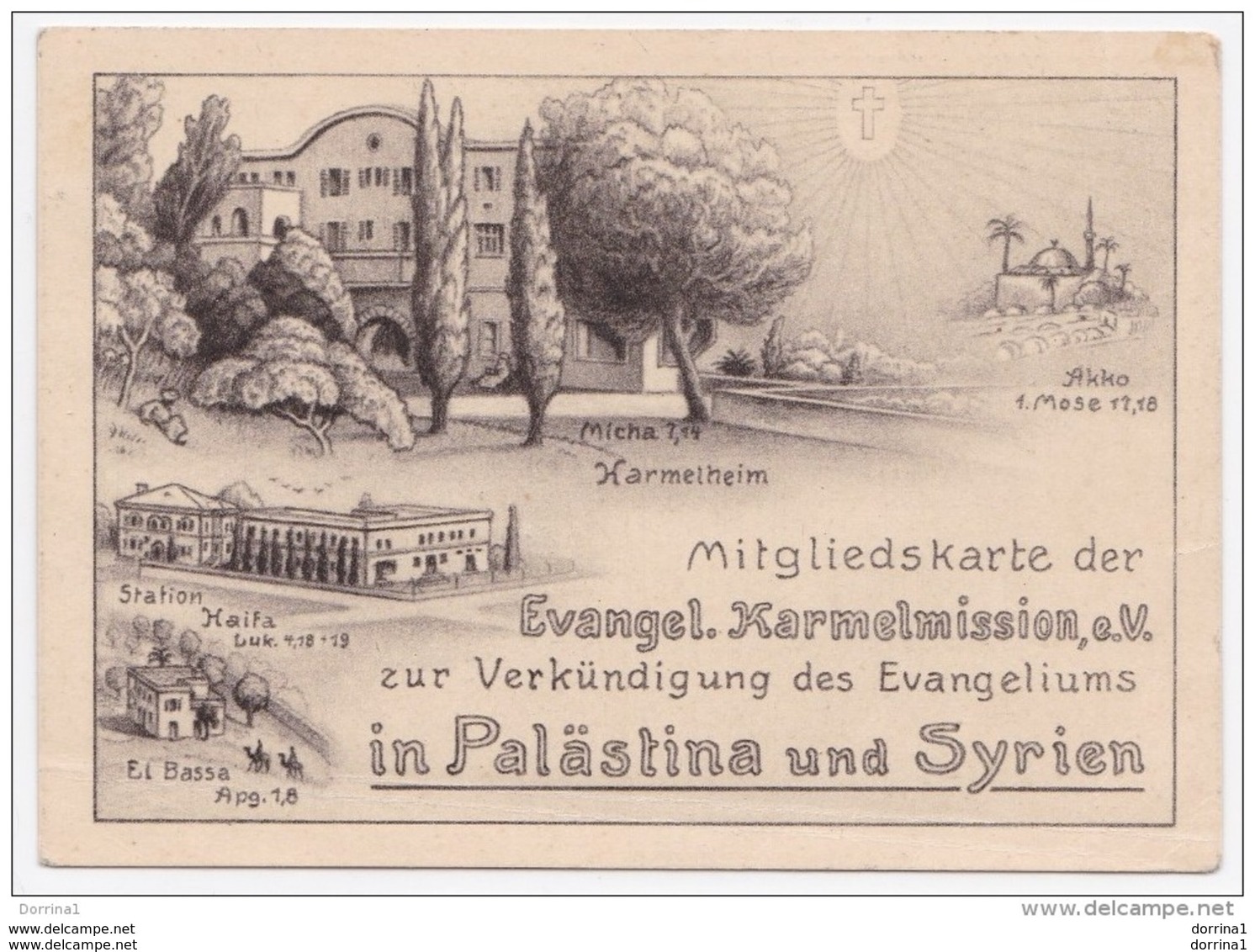 Israel Palestine Haifa German Evangelist Church And Galilea Map Membership Card #531 Deutschland Germany Levant - Palestina