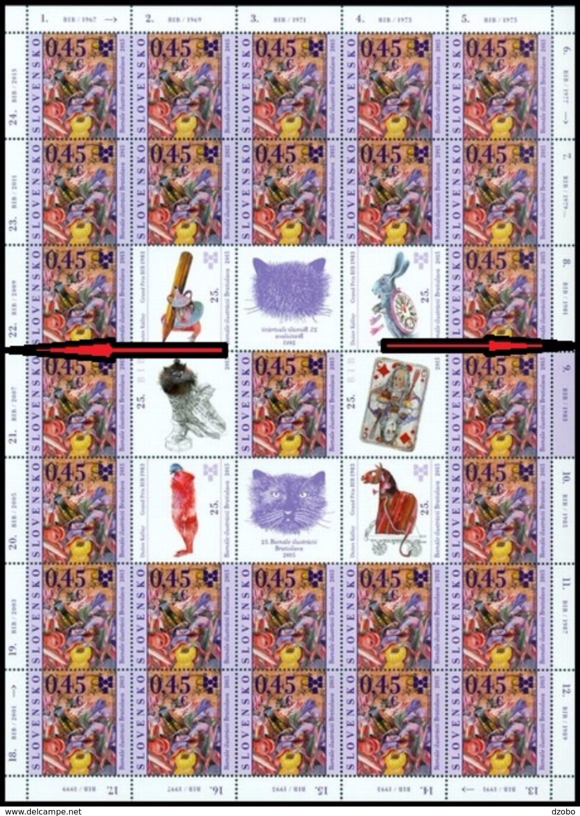 072 SLOVAKIA B.I.B. (Biennial Of Illustrations Bratislava) 20.000 Pcs 2015 (27 Stamps+8 Coupons) 1x Folded (broken) - Hojas Bloque