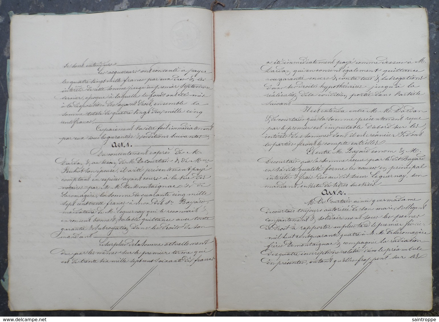 Manuscrit De 1843.H. De Courtrais à Doyet,G.De Montaignac & H.Legroing De Laromagère à Montluçon,Vente Mine De Doyet. - Manuscrits