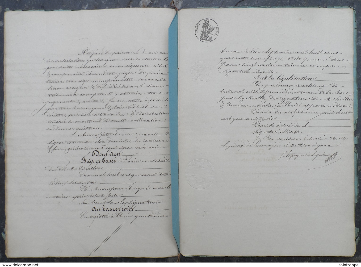 Manuscrit De 1843.H. De Courtrais à Doyet,G.De Montaignac & H.Legroing De Laromagère à Montluçon,Vente Mine De Doyet. - Manuscrits