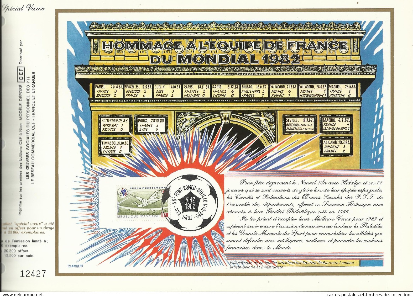 Oeuvres Sociales Des PTT , Spécial Voeux , FONT ROMEU Equipe De France 82 , 31.12.1982 , N° YT 2209 , Exemplaire N°12427 - Sport