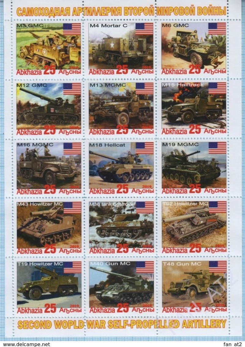 Abkhazia / Stamps / Private Issue. Military Equipment USA . Self-propelled Artillery. World War II. 2019 - Fantasy Labels