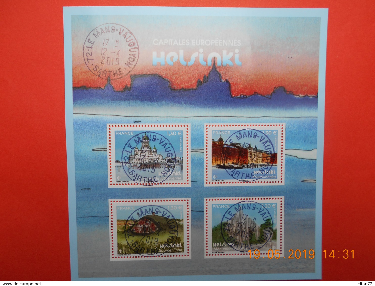 FRANCE 2019   FEUILLET CAPITALES EUROPEENNES   HELSINKI   4  Timbres Neufs Oblitérés  Cachets Ronds - Used Stamps