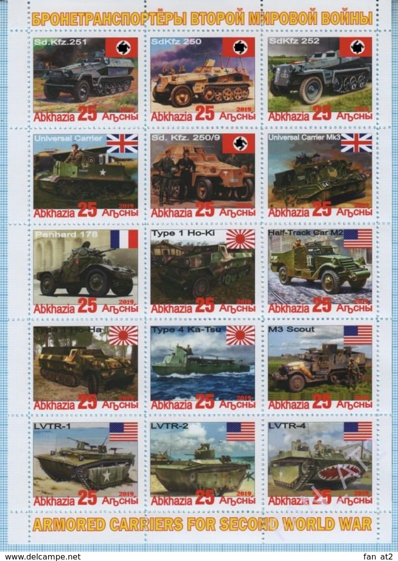 Abkhazia / Stamps / Private Issue. Armored Troop-carrier . World War II. Transport 2019. - Fantasy Labels