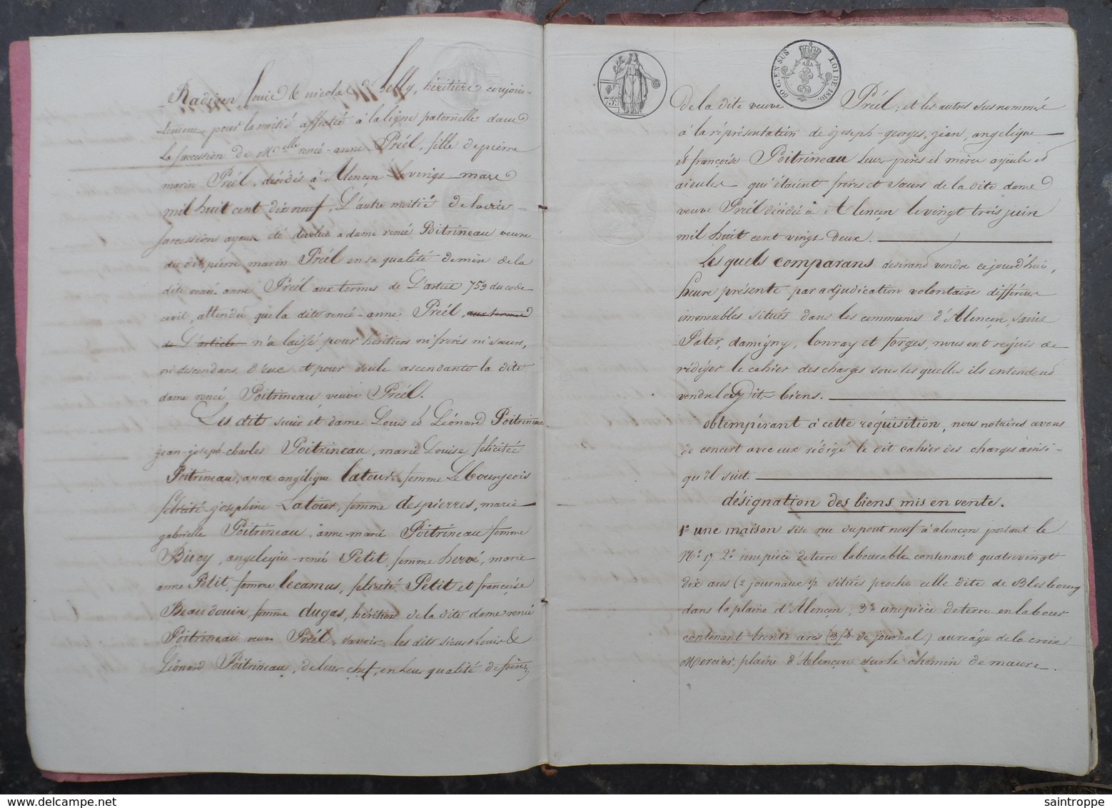 Manuscrit De 1822.F.Laignez & J.Garby à Alençon,adjudication,maison Rue Du Pont Neuf à Alençon Et Terres à Damigni.... - Manuscripts