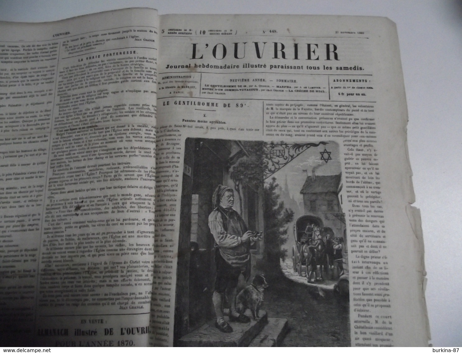 L'OUVRIER, Journal, hebdomadaire illustré, 1869, N°444, à 448