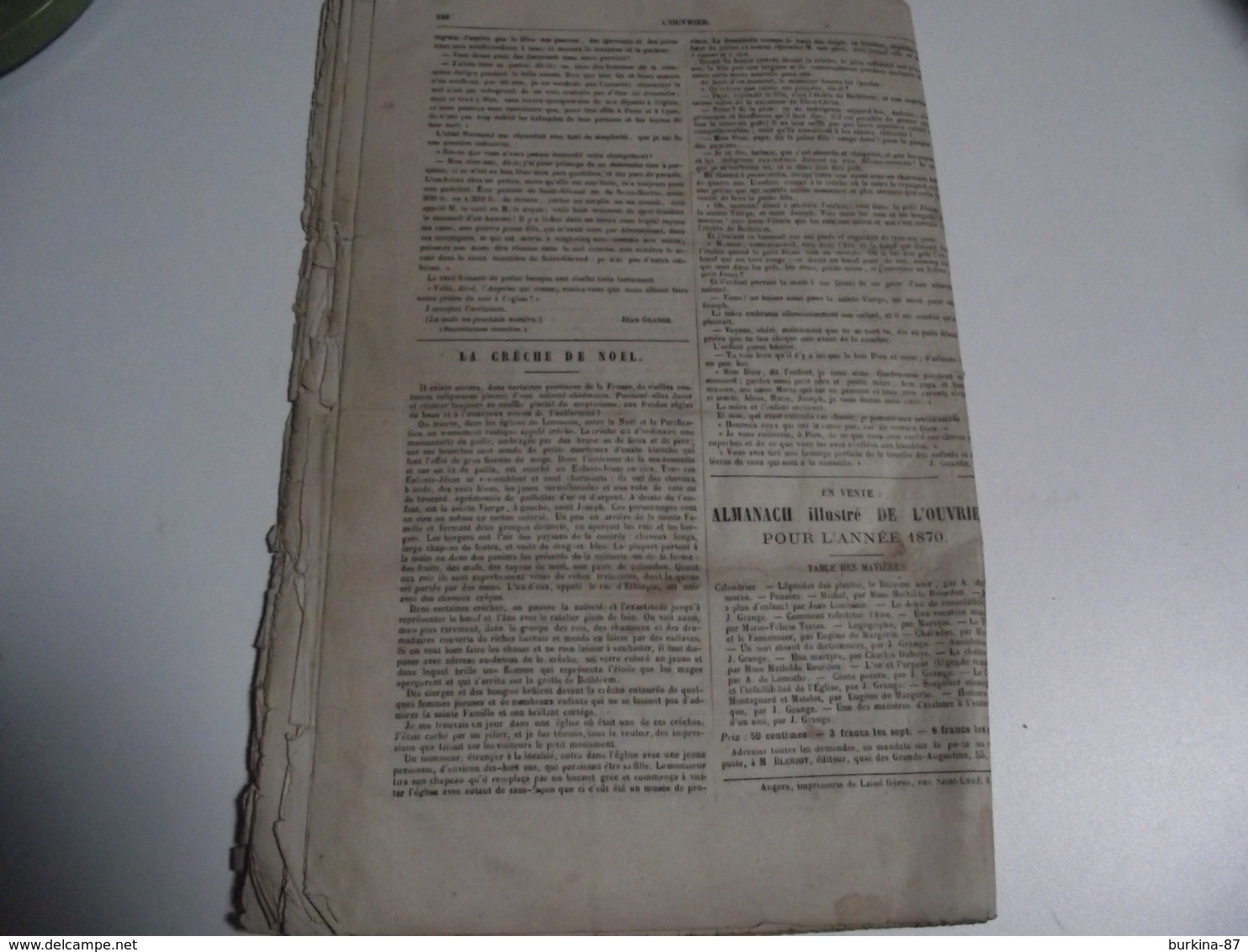 L'OUVRIER, Journal, hebdomadaire illustré, 1869, N°444, à 448