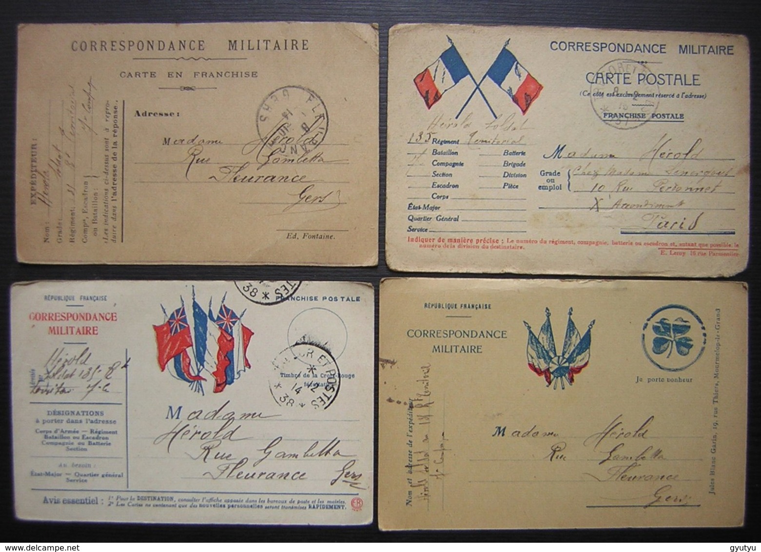Cartes En Franchise Militaire, Lot De 4 Cartes Dont 3 Avec Drapeaux De La Première Guerre Mondiale (WW1), Voir Photos - Guerre De 1914-18