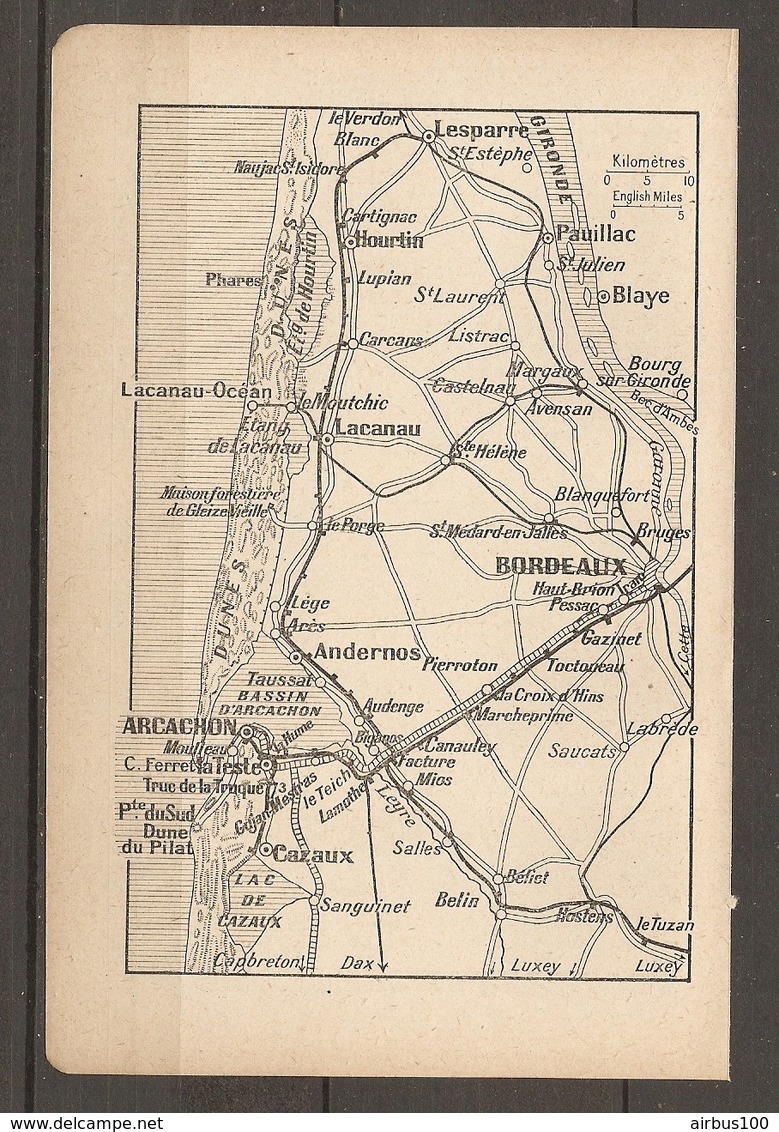 CARTE TOPOGRAPHIQUE 1923 BORDEAUX ARCACHON HOURTIN LACANAU CAZAUX PAUILLAC BLAYE - Topographical Maps