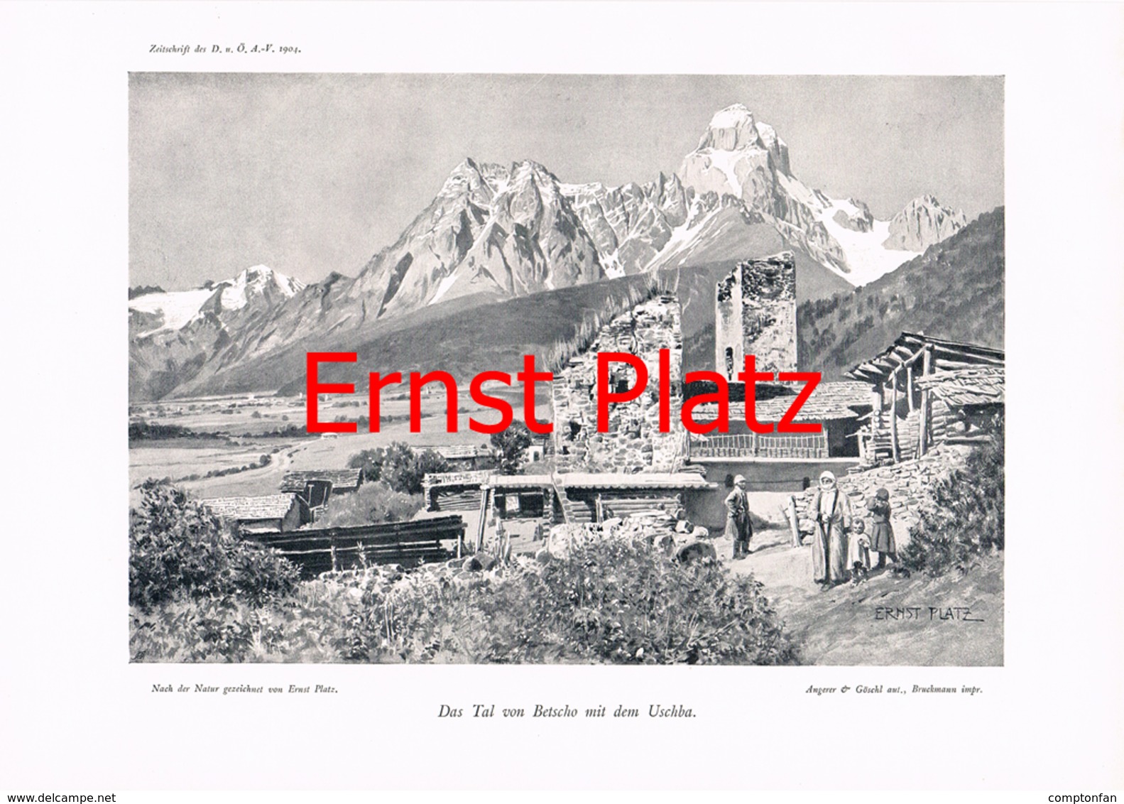 765-2 Ernst Platz Uschba Kaukasus Kunstblatt 1904!! - Estampes & Gravures