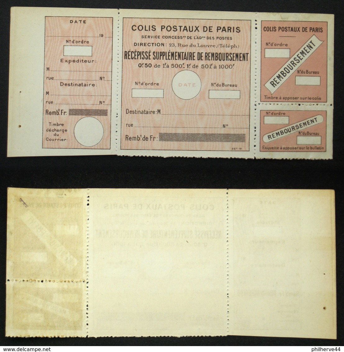 COLIS POSTAUX PARIS N° 52 Sans N° Sans Surcharge Au Verso TB Neuf Cote 125€ - Neufs