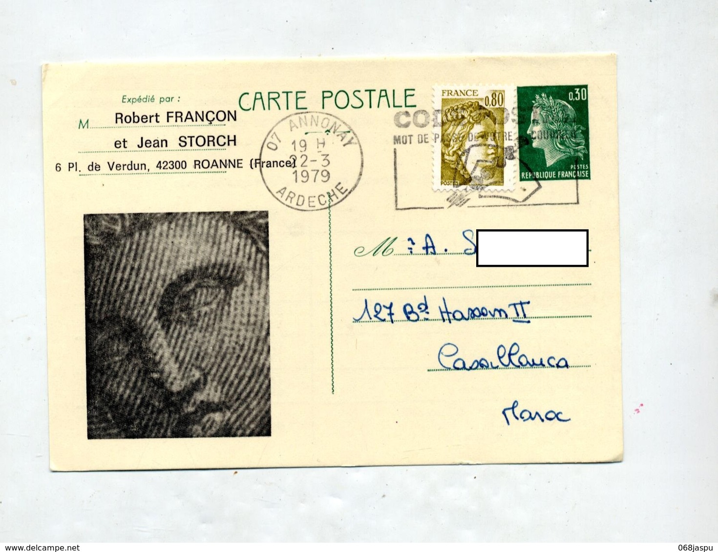 Carte Postale 0.30cheffer Flamme Annonay Code Postal Illustré - Cartes Postales Repiquages (avant 1995)