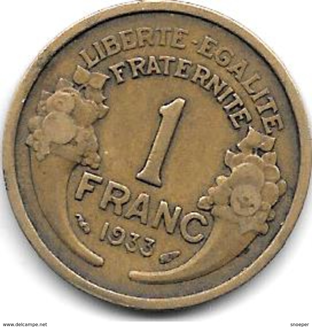 France  1 Franc  1933 Km 885   Vf+ - 1 Franc