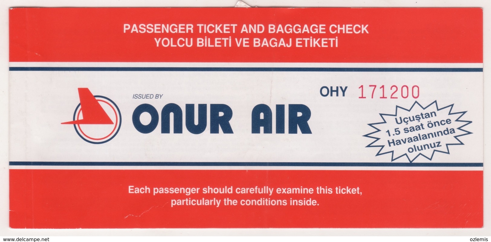 ONUR AIR  AIRLINES PASSENGER TICKET - Europa