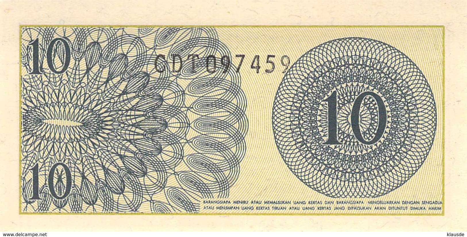 Sepuluh Sen Banknote Indonesien 1964 - Indonesien