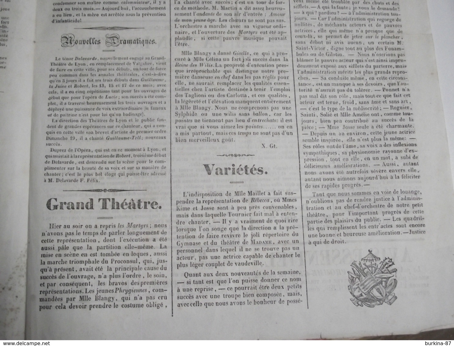 L' HOMME GRIS, 1845, Journal  De BORDEAUX Et La Région - Autres & Non Classés