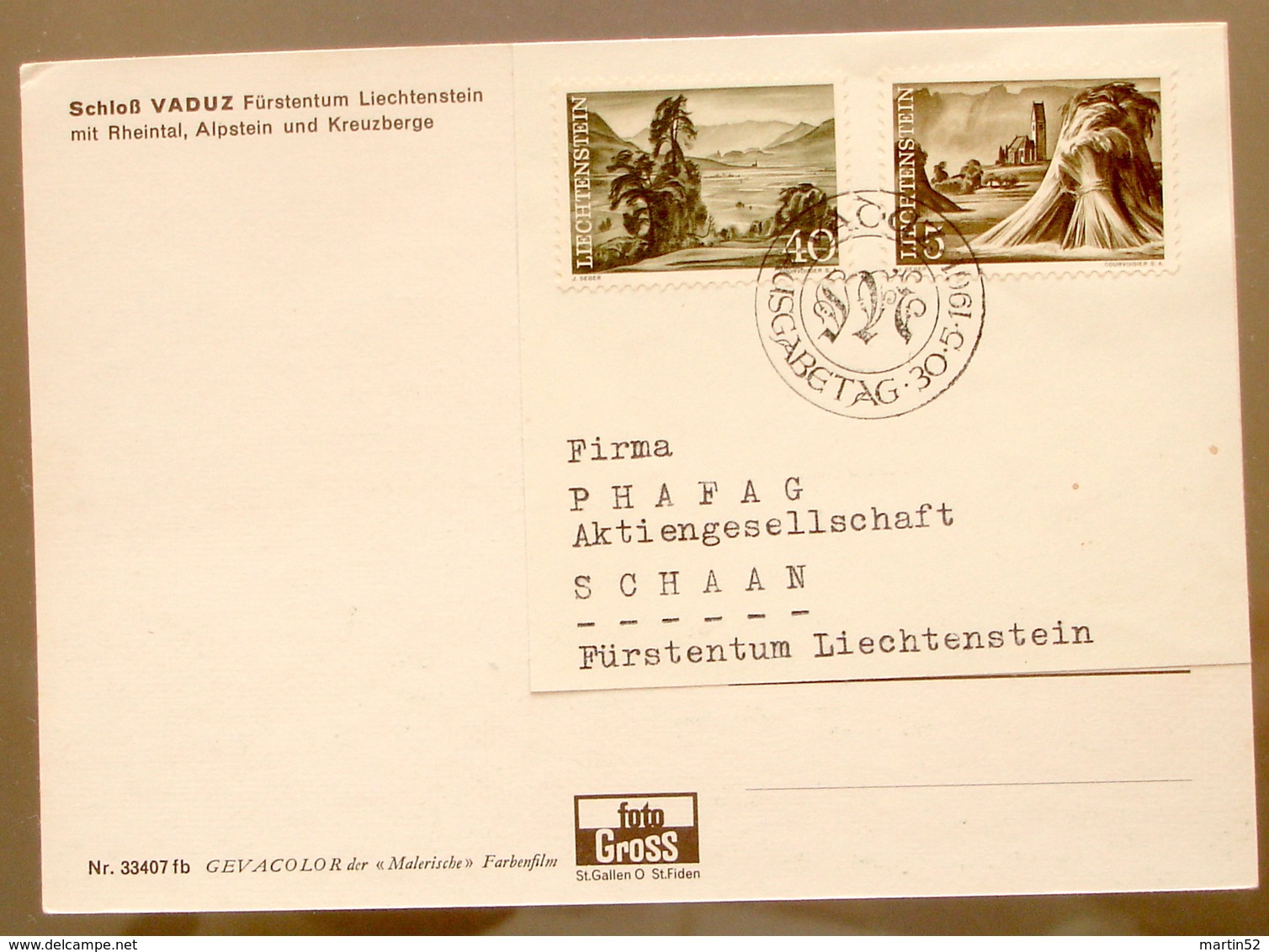 Freimarken 1961:Bendern & Schellenberg  Zu 325+329 Mi 404-405 Auf PK Mit O VADUZ 30.V.61 AUSGABETAG (Zumstein CHF 20.00) - FDC