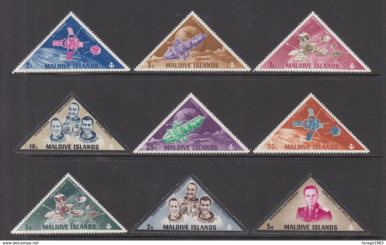 1968 Maldives Space Satellites Astronauts Complete Set Of 9 MNH - Malediven (1965-...)