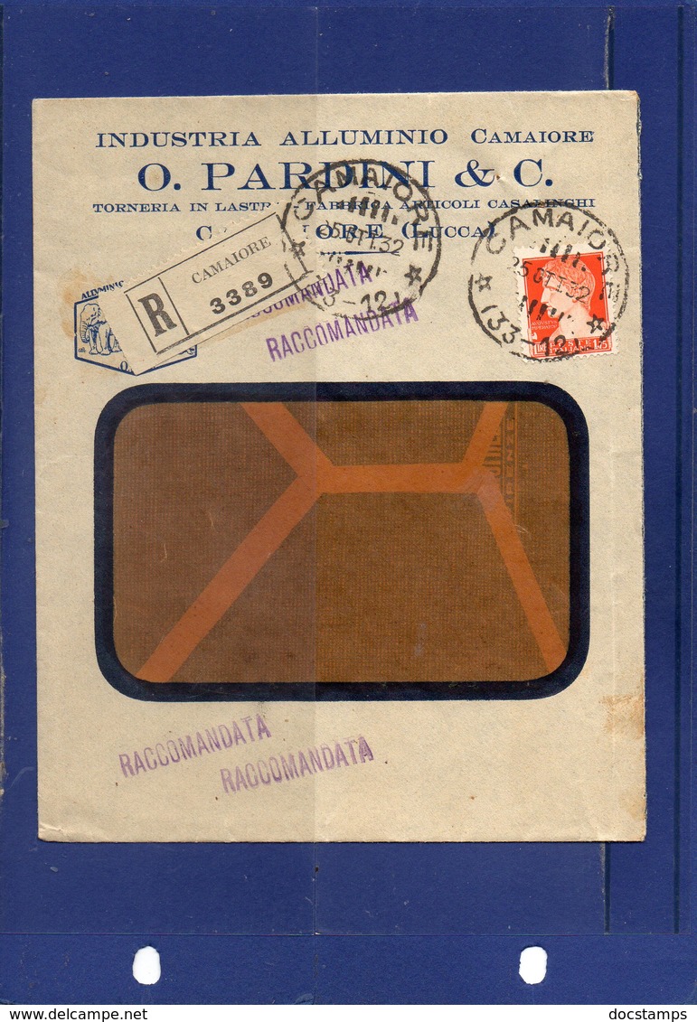 ##(DAN196)-Italia 1932- Busta Intestata Industria Alluminio O.Pardini & C. Camaiore-Lucca, Annullo Frazionario 33-12 - Storia Postale