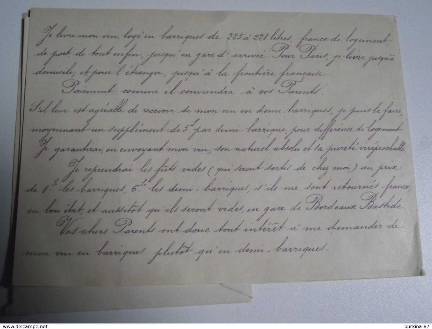 VIGNOBLE, Pauline Janin , Blanquefort, 1891,Tarifs Et Lettre D'accompagnement, - Pubblicitari