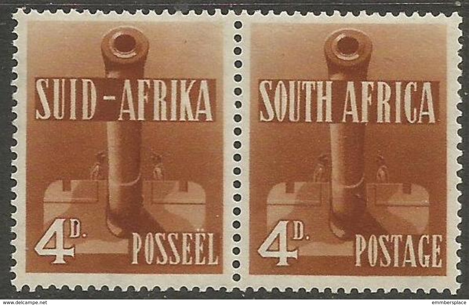 South Africa - 1941 Artillery 4d Bilingual Pair MLH *  SG 92  Sc 86 - Unused Stamps