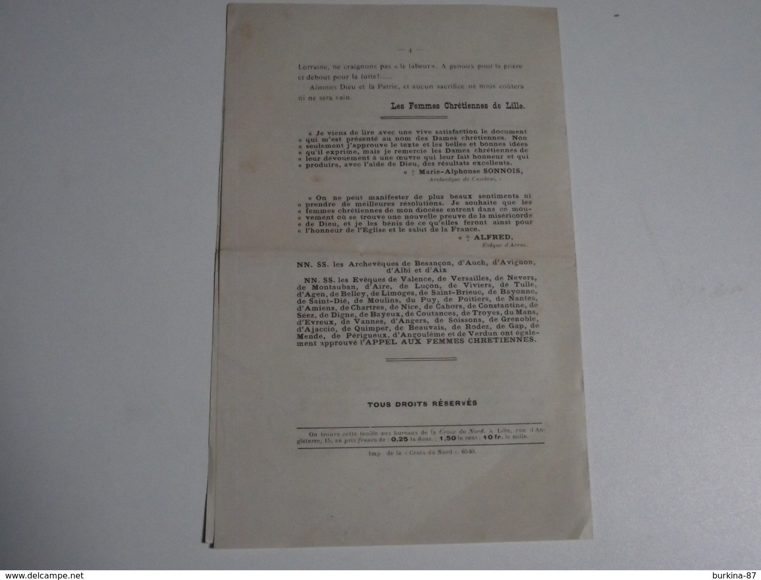 Appel, Aux CHRÉTIENNES De France, Vers 1880, Feuillet - Religion & Esotérisme