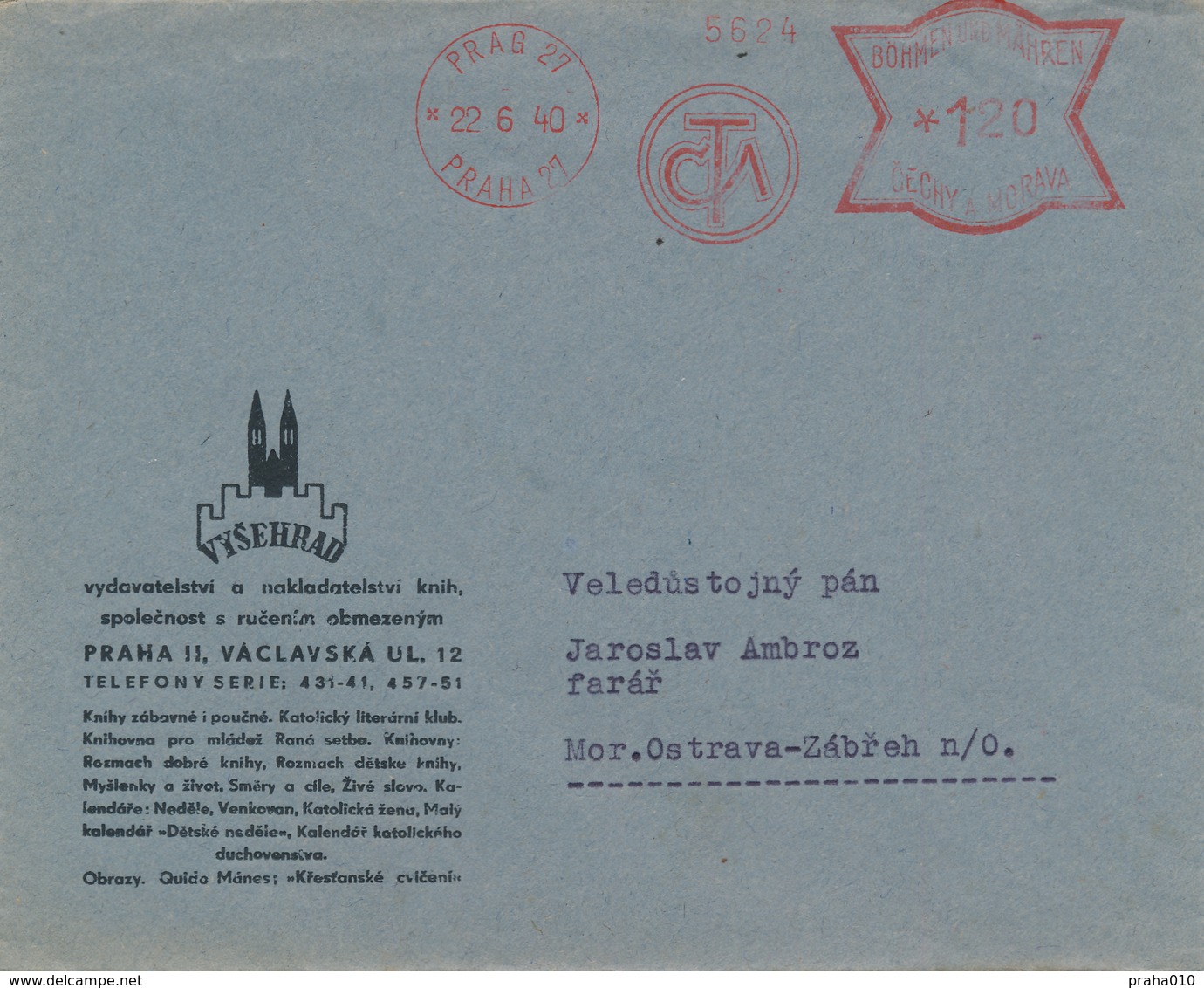 BuM (IMG2626) - Böhmen Und Mähren (1940) Prag 27 - Praha 27: CAT (logo = Czech-Slavic Stock Printing House) (letter) - Covers & Documents