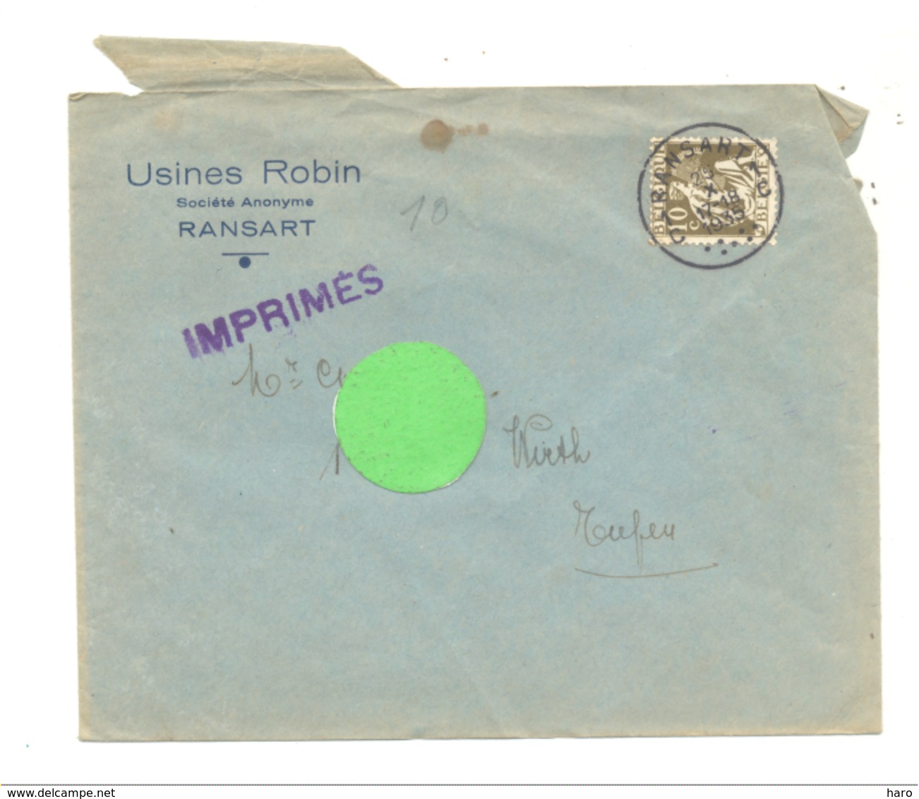 Enveloppe à Entête : Usines ROBIN à RANSART En 1935 (van) - 1900 – 1949