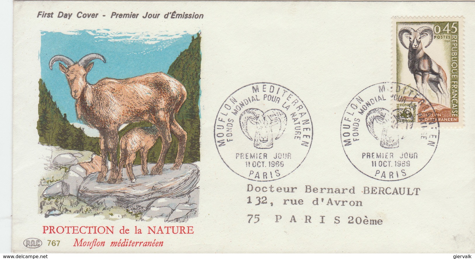 FRANCE 1969 WWF FDC With Mouflon (RARE)LOCAL ISSUE. - FDC