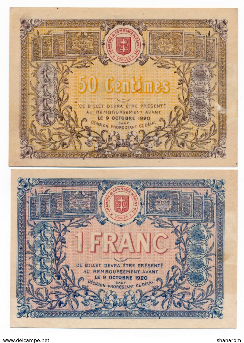 1914-1918 // C.D.C. // St DIE // 9 Octobre 1915 // 50 Centimes & Un Franc // Sans Filigrane - Chambre De Commerce