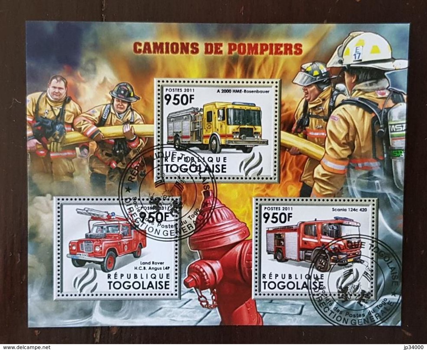 TOGO Pompiers, Pompier, Firemen, Bomberos. Feuillets 3 Valeurs Emis En 2011 Oblitéré, Used - Sapeurs-Pompiers