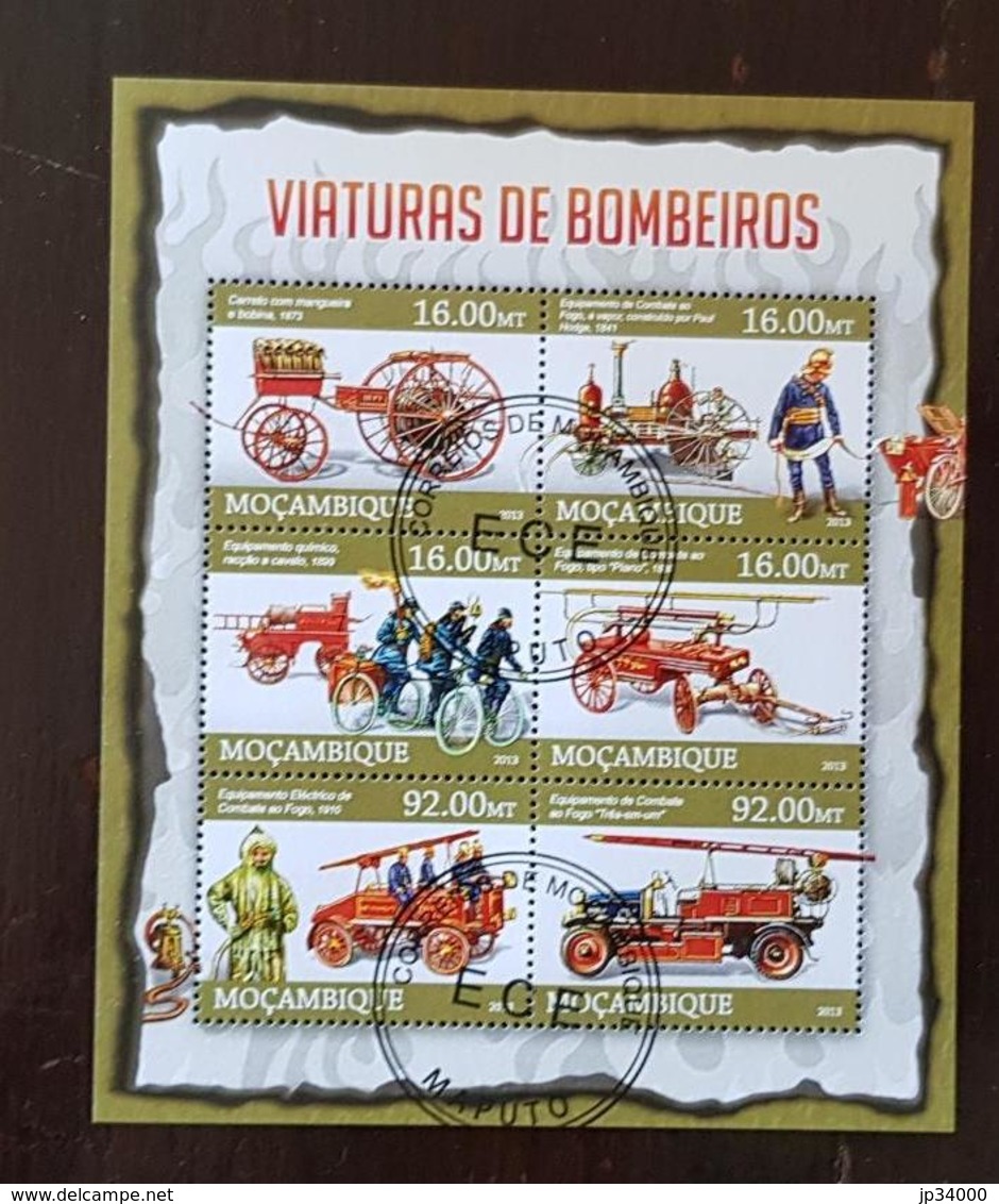 MOZAMBIQUE Pompiers, Pompier, Firemen, Bomberos. Feuillets 6 Valeurs Emis En 2013 Oblitéré, Used - Sapeurs-Pompiers