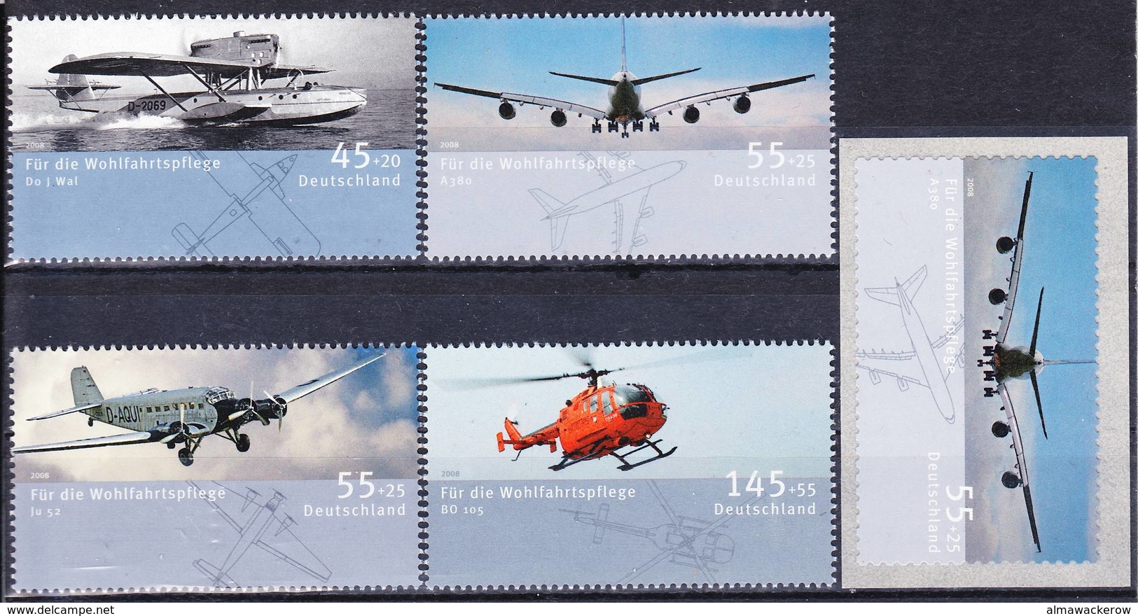 2019-0155 Germany 2008 Aviation Airplanes Complete Set Mi 2670-2673 + S-adh Mi 2676 MNH ** - Neufs