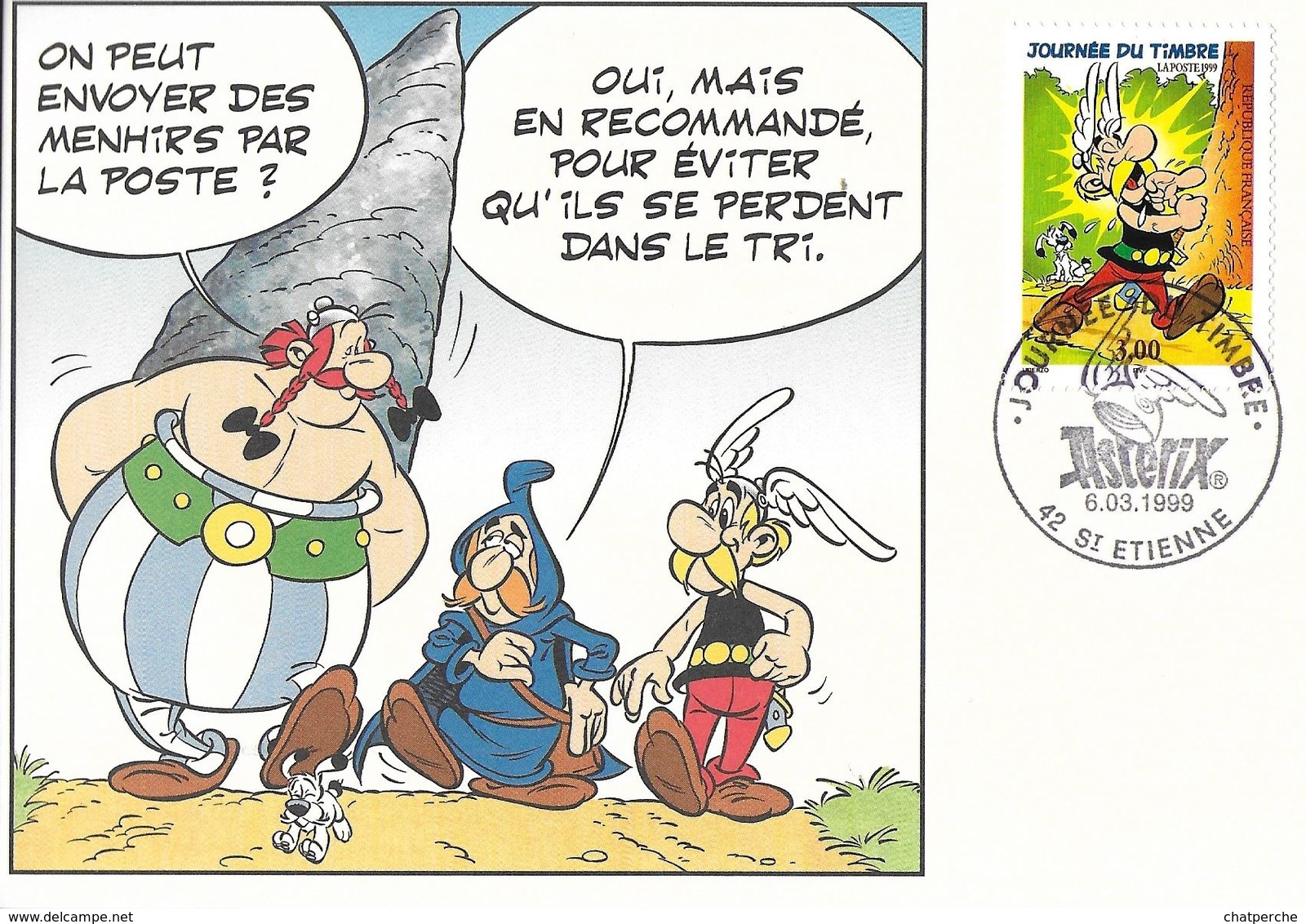 BD BANDE DESSINÉE  JOURNÉE DU TIMBRE 1999 ASTÉRIX UDERZO CARTE MAXIMUM - Fumetti