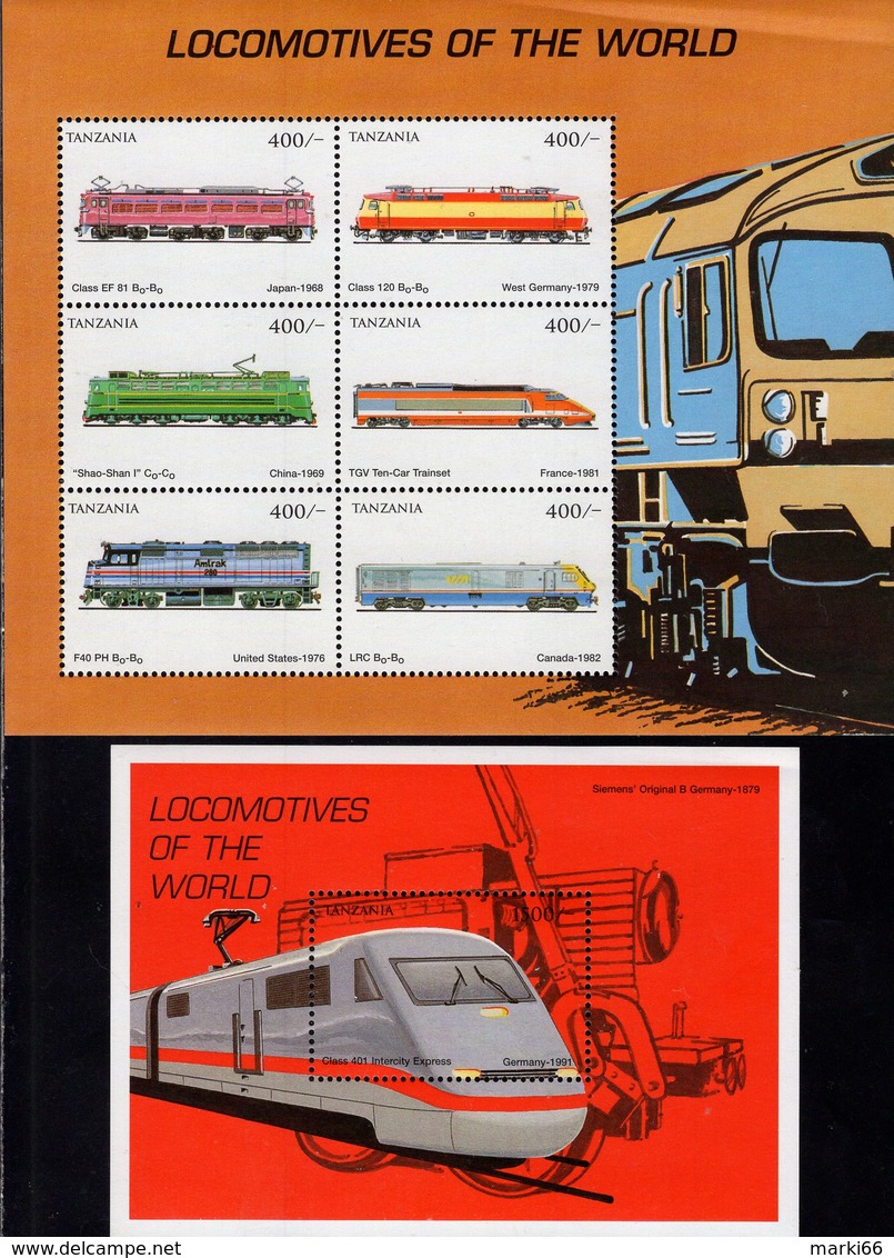 Tanzania - 1999 - Locomotives Of The World - Mint Stamp Sheetlet + Souvenir Sheet - Tanzania (1964-...)