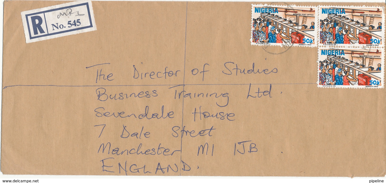 Nigeria Registered Cover Sent To England 5-10-1987 - Nigeria (1961-...)