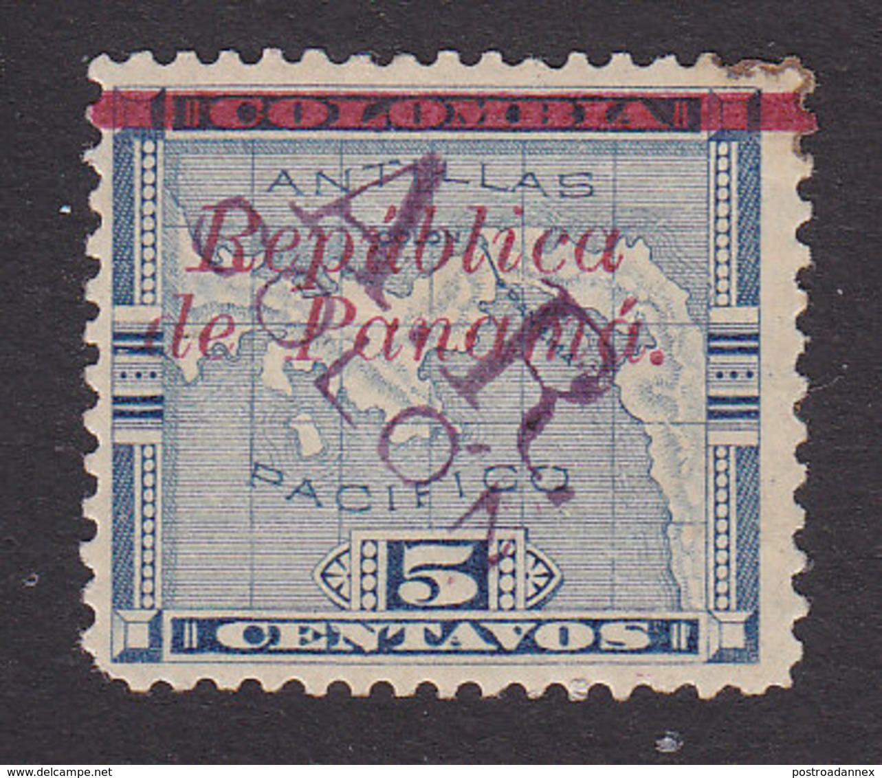 Panama, Scott #Non Scott, Mint Hinged, Map Overprinted, Issued 1903 - Panama