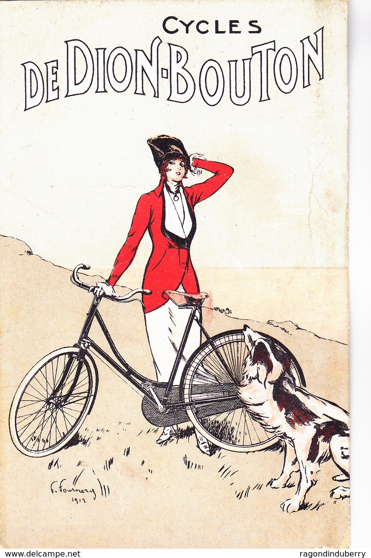 CPA - CYCLES DE DION-BOUTON Très Belle Carte Début De Siècle Elégante Posant Avec Son Chien Et Son Vélo Illus F.FOURNERY - Publicité