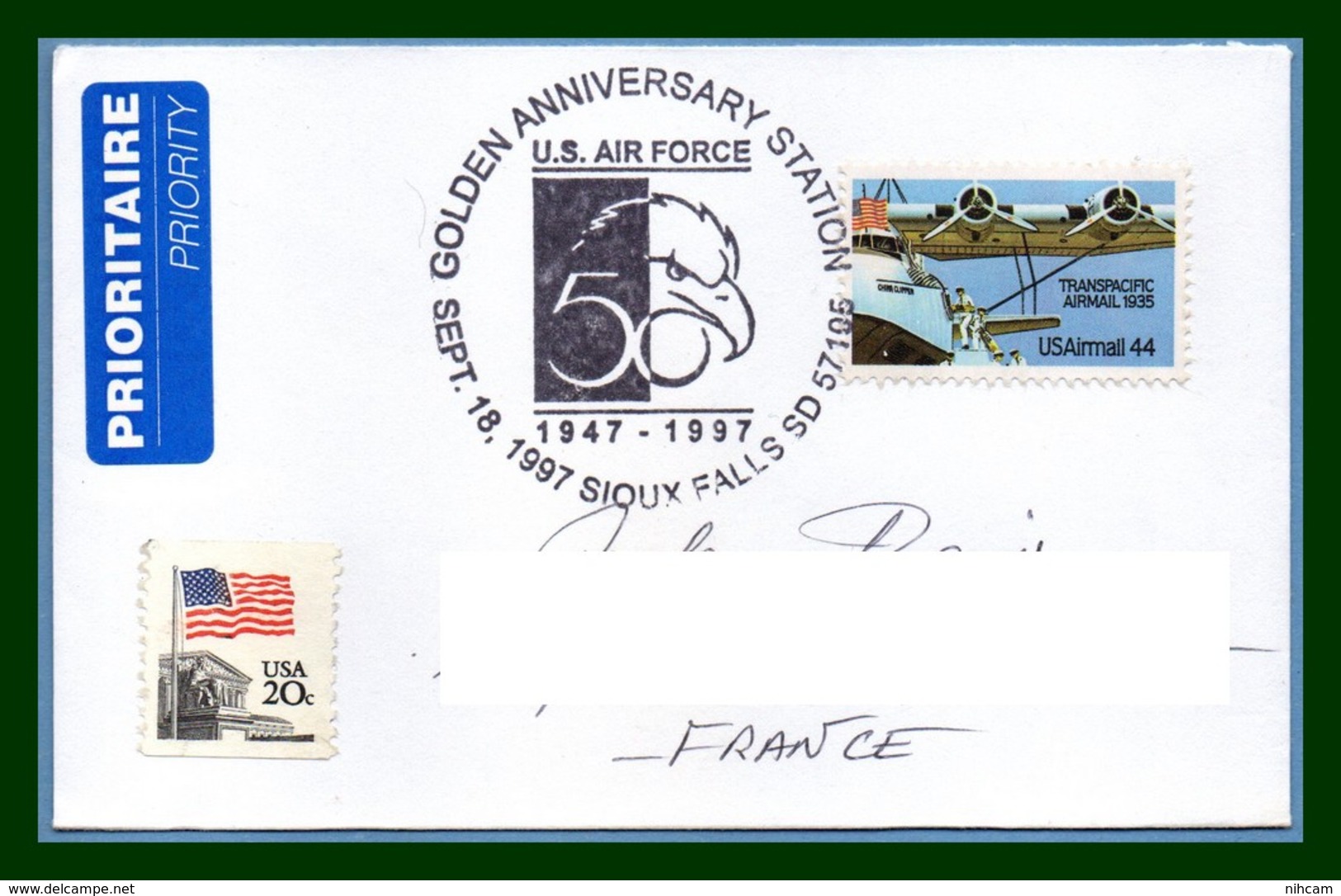 Golden Anniversary Station 50 US Air Force Sioux Falls 1997 > France Eagle Aigle - Marcophilie